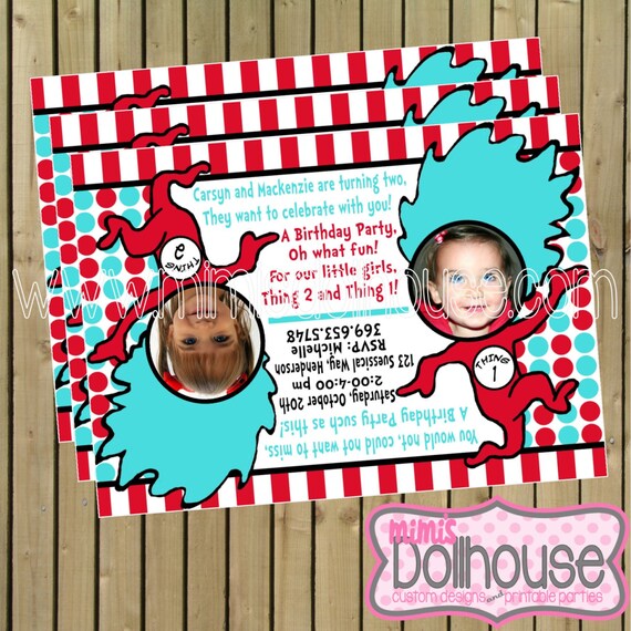 Thing 1 & 2 Invitation- Printable Thing 1 and 2 Birthday Invitation PDF/JPEG Il_570xn