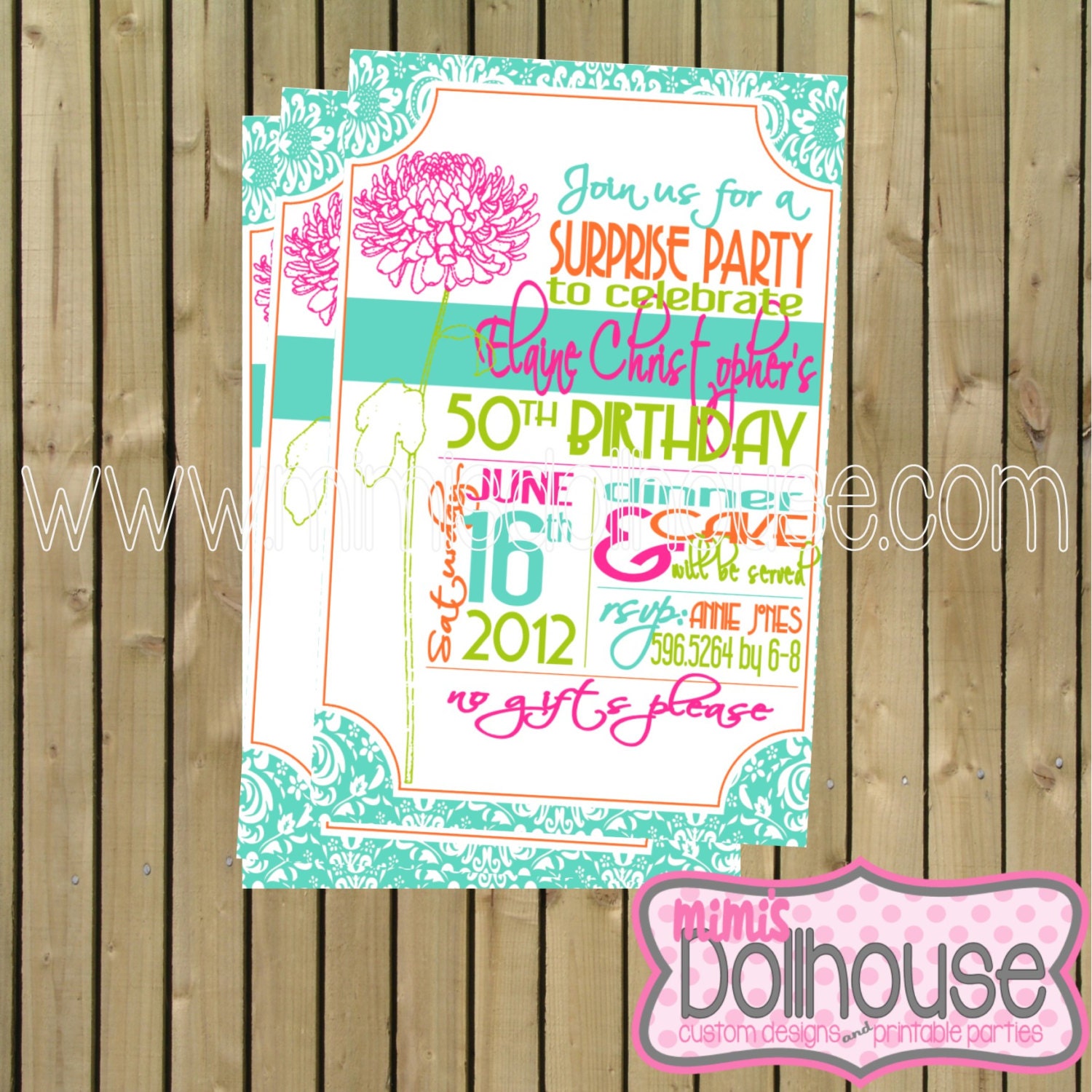 Chrysanthemum Invitation- Flower and Damask Birthday Invitation PDF/JPEG Il_570xn