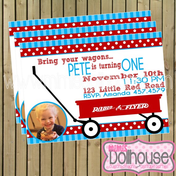 Red Wagon Birthday Invitations-Printable Radio Flyer Party Invitations-JPEG/PDF Il_570xn