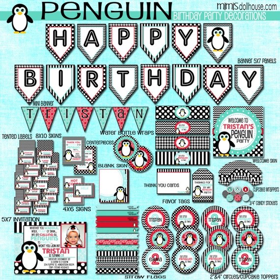 Penguin Party Decorations- Printable Penguin Birthday Party Decorations- Penguin Birthday Party PDF/JPEG Il_570xn