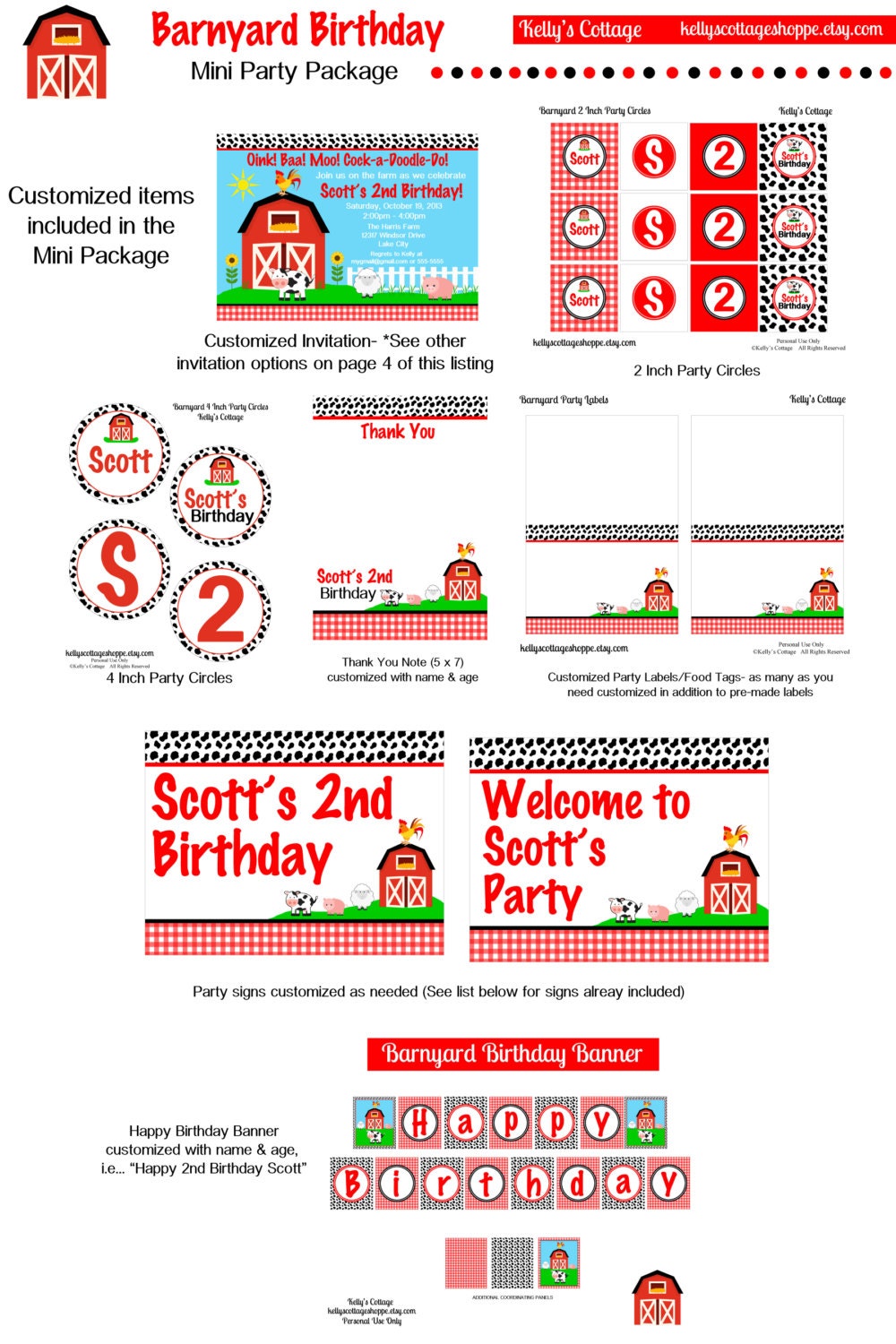 Barnyard Birthday Party Mini Package...Custom, Printable DIY Package Il_570xn
