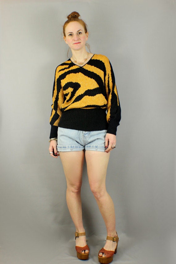 SALE / Vintage Sweater / Tribal Print Jumper / Yellow and Black Women's
