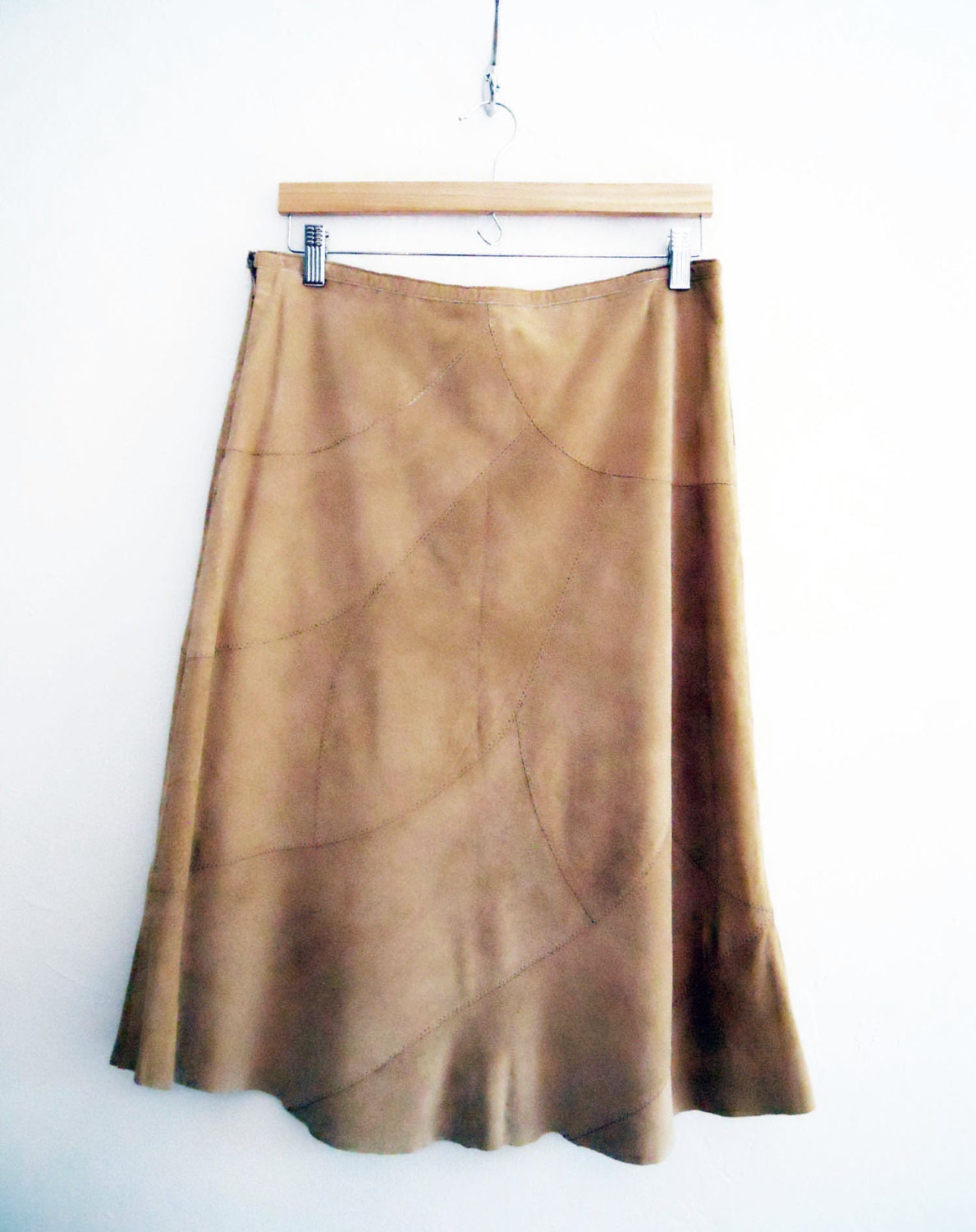 1970s Leather Skirt Fully Lined Camel