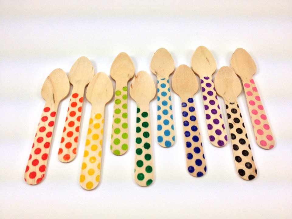 25 Polka Dot Wooden Ice Cream/ Cupcake Spoons, Wooden Utensils, Wooden Cutlery, Wooden Spoon, Wooden Silverware, Kids Party, Rainbow Il_570xn