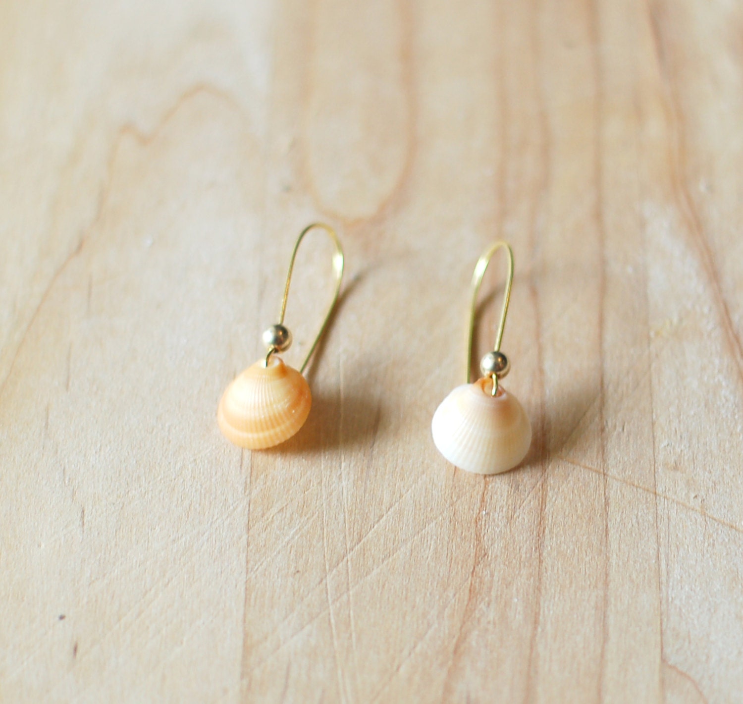 Simple seashell dangle drop earrings with gold bead, elegant, simple, boho, beachy--FREE SHIPPING (Christmas in July sale) - nutmegan