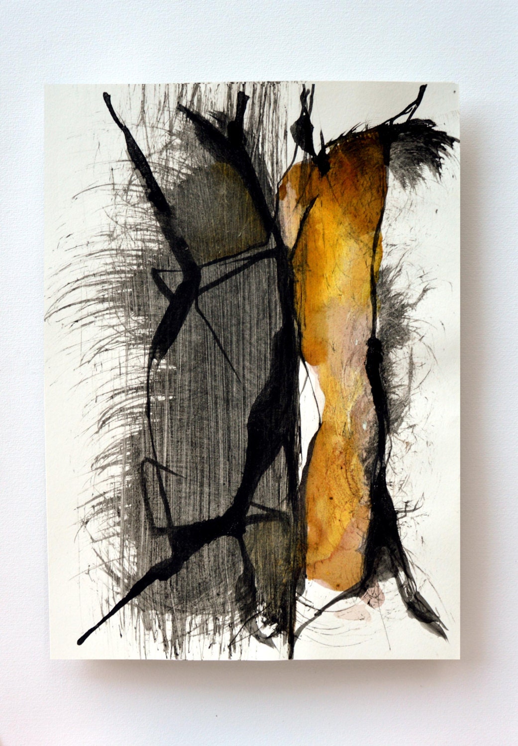 Original abstract art ink drawing - Constant transformation-black, brown, beige, yellow & white,modern art, contemporany art - ComArt