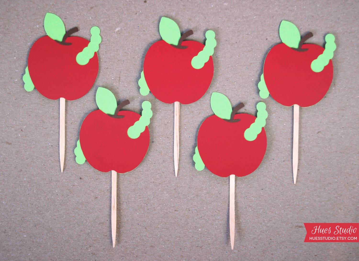 RED APPLES // Cupcake Toppers, Party Picks, Toothpicks, Food Picks - Custom Party Decoration (Set of 12) Il_570xn