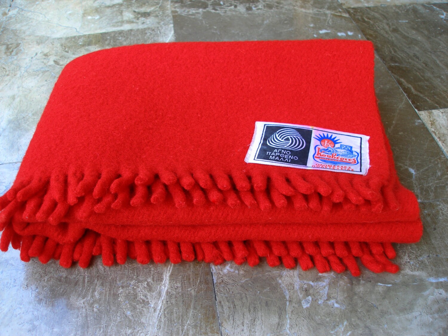 Vintage Red Baby Blanket Pure Wool Bedspread by VintageHomeStories