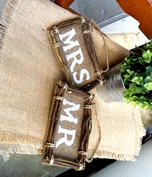 & Mr. Married mrs mr Mrs. Rustic   and WEDDING Signs BURLAP Wedding rustic Just  signs