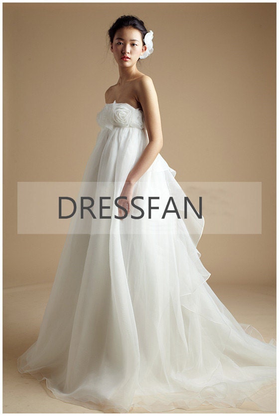 2013 new/strapless/empire waist/organza flower/wedding dress