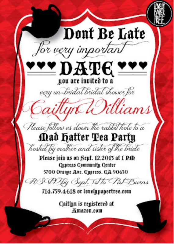 Mad Hatter's Tea Party Bridal Shower Invitation