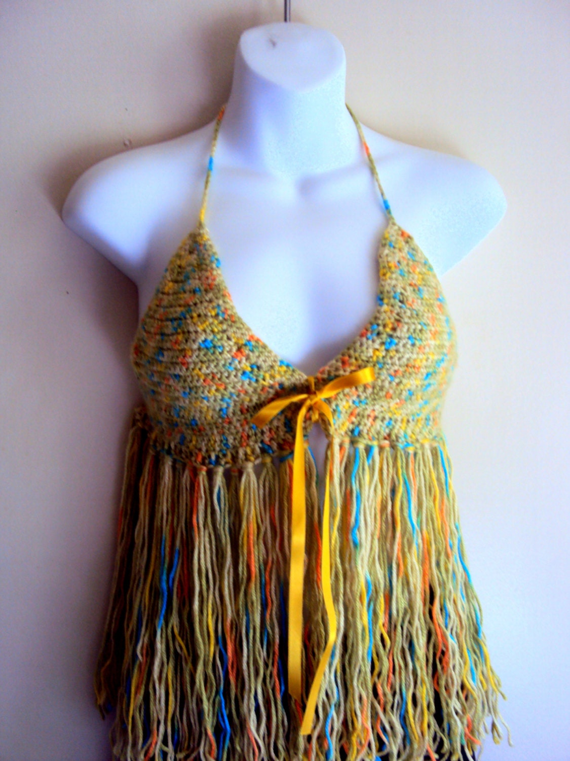 Crochet Fringe Top Boho Bikini Top Hippie Style by GrahamsBazaar