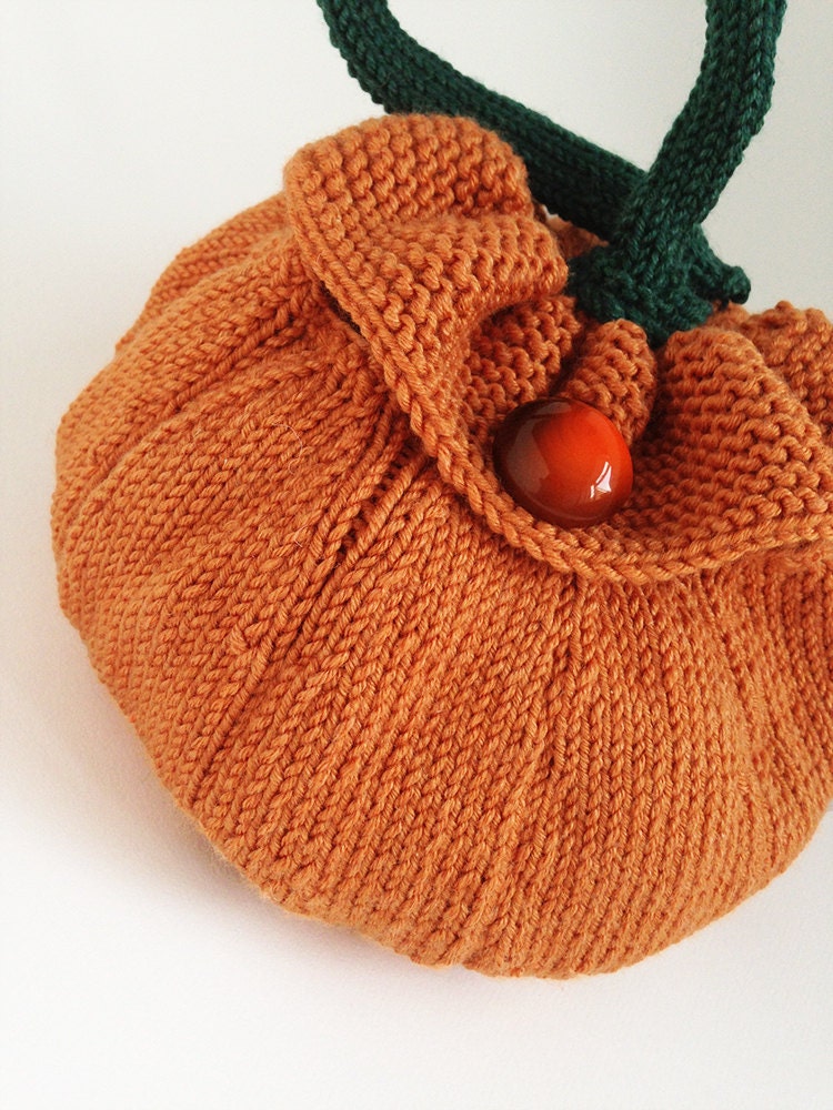 Pumpkin Knitted Bag Pattern.  PDF Download to Make Trick or Treat Bag - Scrumbobbly