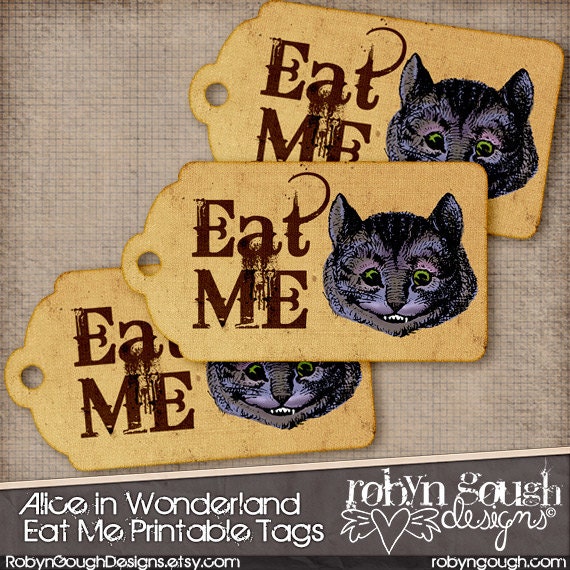 Alice In Wonderland Eat Me Cheshire Cat Vintage By Clikchicdesign