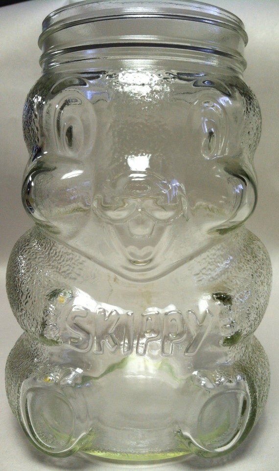 Vintage Skippy Peanut Butter Bear Glass Jar by TimelessEclectics