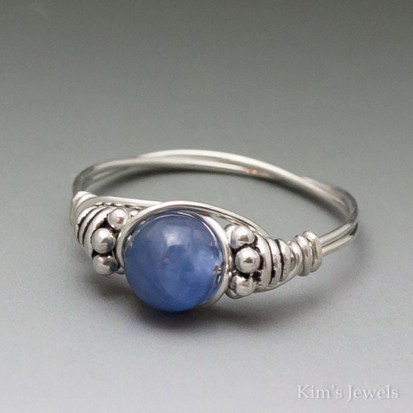 Blue Kyanite Bali Sterling Silver Wire Wrapped Ring ANY size
