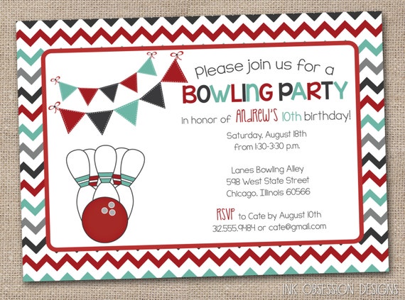 Bowling Party Printable Birthday Party Invitation Il_570xn