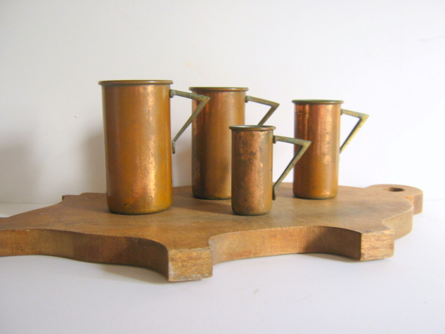 Four cups Century  brass of Measuring Mid Copper Set Cups  Handles Vintage Brass  vintage