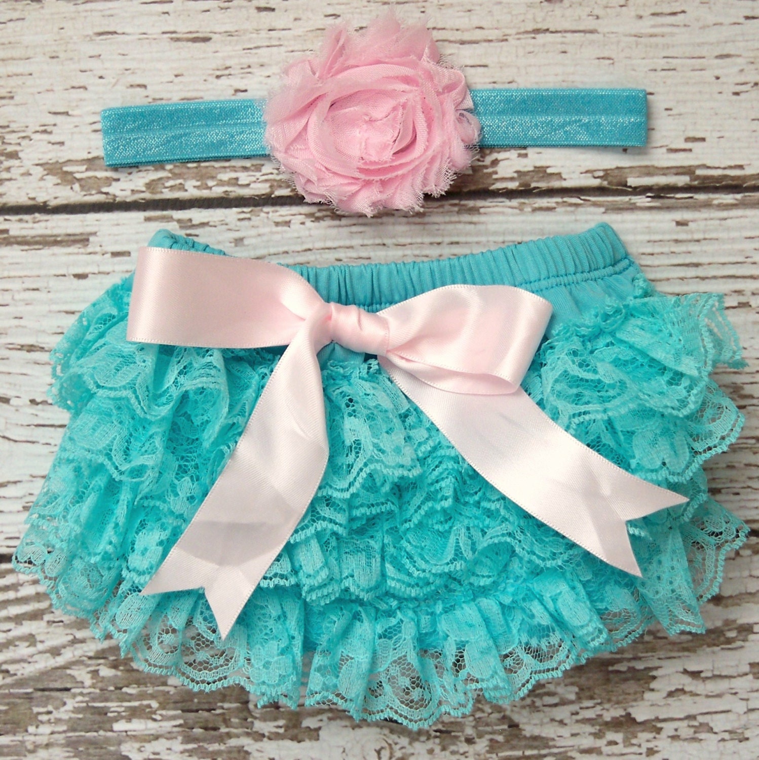 Baby Girl Petti Lace Bloomers Ruffle Cake Smash Diaper Cover Baby Aqua Pink Shabby Flower Headband Set Photography Prop 6 9 12 18 months - LolaBeanClothing Baby Girl Petti Lace Bloomers Ruffle Cake Smash Diaper Cover Baby Aqua Pink Shabby Flower Headband Set Photography Prop 6 9 12 18 months - LolaBeanClothing