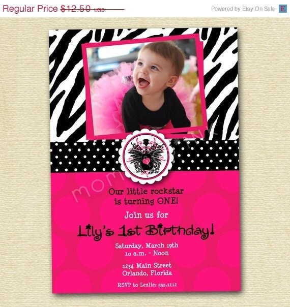 HOLIDAY SALE 10% off Polka Dotty Zebra Rockstar Photo Birthday Invite - PRINTABLE Invitation Design Il_570xn