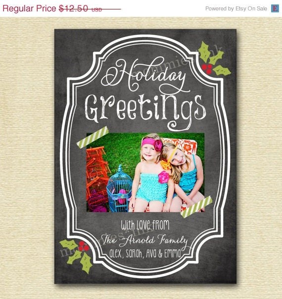 HOLIDAY SALE 10% off Holly Chalkboard with Washi Tape Holiday Christmas Card - PRINTABLE Card Design Il_570xn