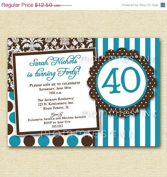 10% Off Holiday Sale Teal Chocolate 40th Birthday Invitation - PRINTABLE INVITATION DESIGN Il_570xn