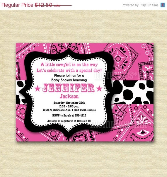 10% Off Holiday Sale Western Cowgirl Pink Bandana Baby Shower Invitation - PRINTABLE INVITATION DESIGN Il_570xn