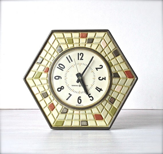 Mosaic Tile Hexagonal Wall Clock General Electric by ivorybird