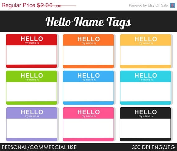 50 % OFF - Hello Name Tags Clipart - Digital Clip Art Graphics for Personal or Commercial Use Il_570xn