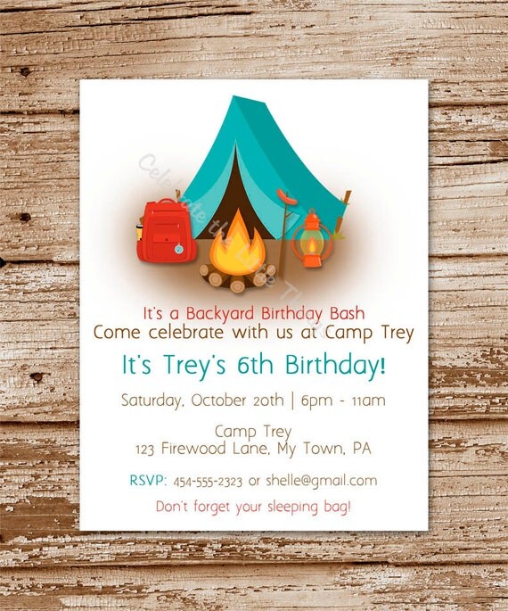 CAMPING Invitation / Tent, Camp Out / Personalized / Printable PDF File Il_570xn
