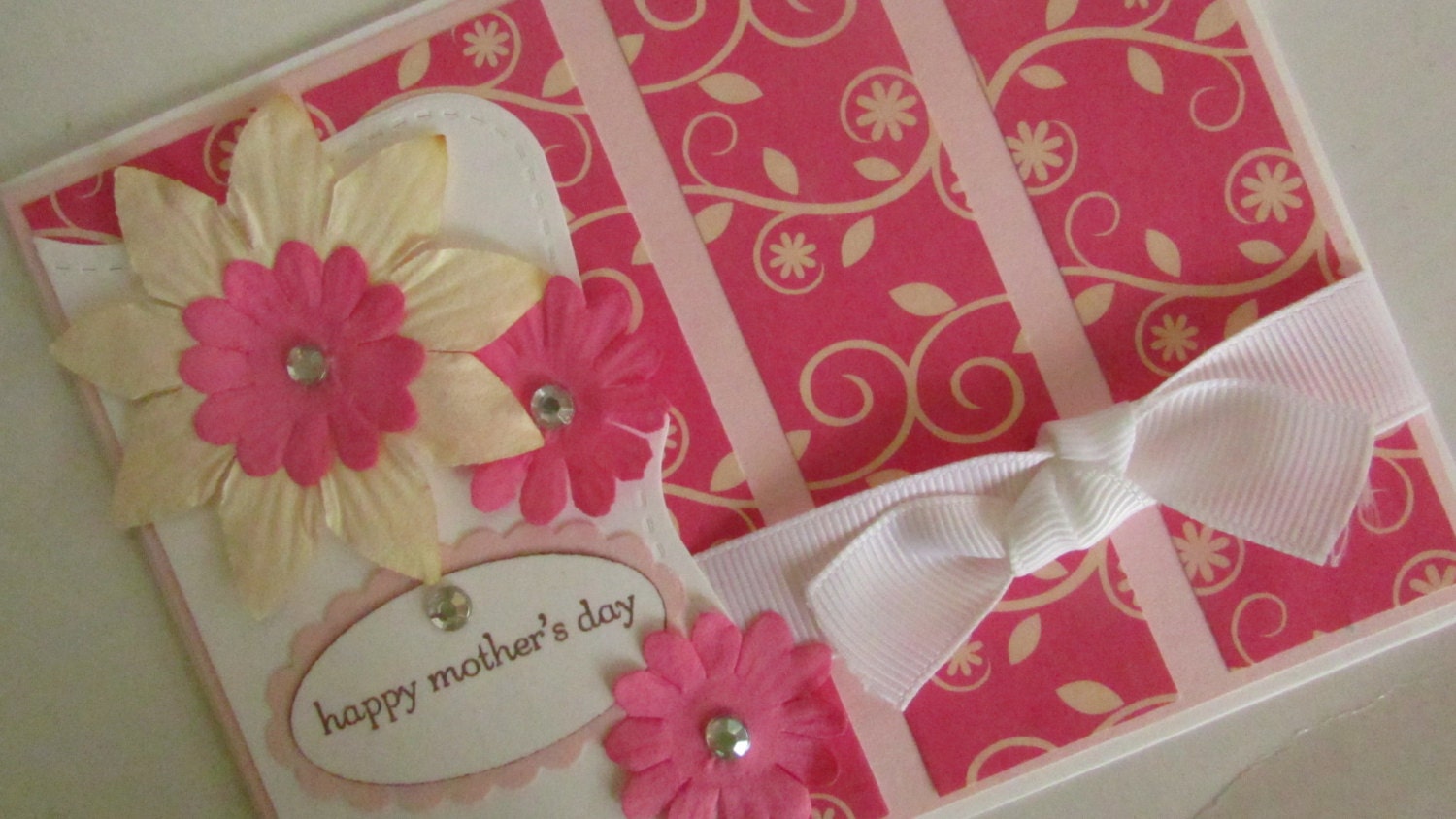 Pretty Mothers Day Card In Greentan Floral Pattern By Koensmir