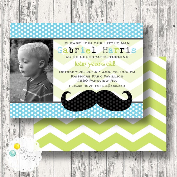 Little Man Mustache Invitation for Birthday Party or Baby Shower - Boys DIY Photo Printable Invite by BeeAndDaisy Il_570xn