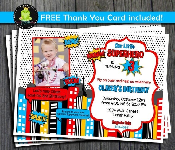Superhero Birthday Invitation - FREE Thank You Card included Il_570xn