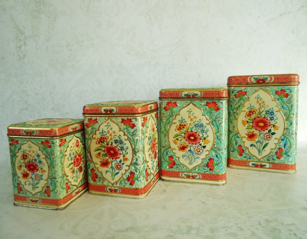Decorative Tin Storage Canisters Vintage by SwirlingOrange11