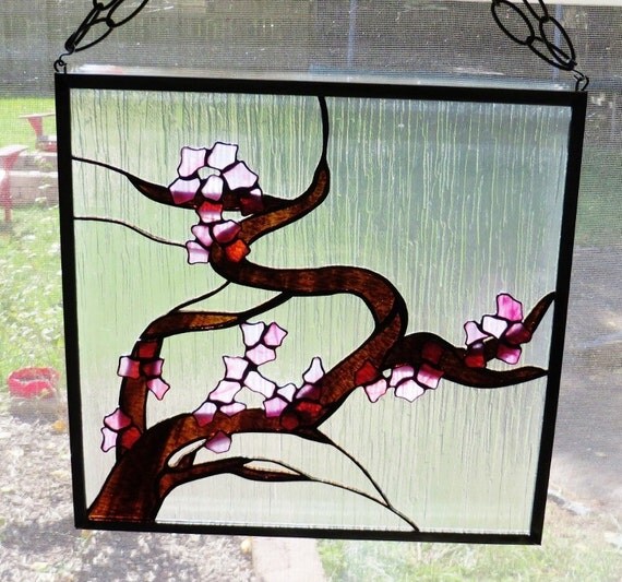 Stained Glass Window Panel Japanese Cherry Blossom by GaleazGlass