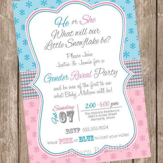 Gender Reveal Snowflake Baby Shower Invitation, winter gender reveal ...