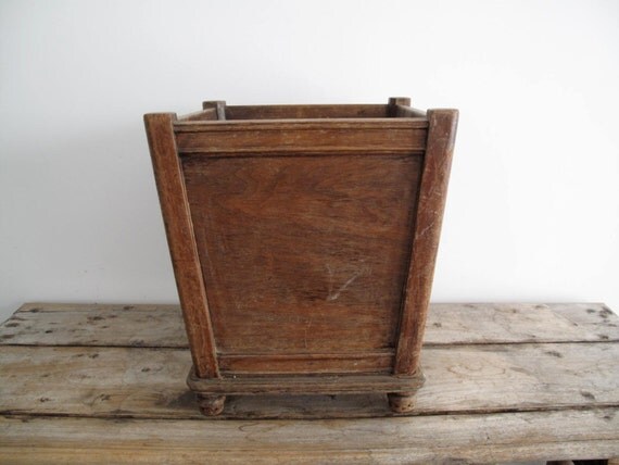 Vintage Wooden Trash Can Antique Garbage Bin by SnapshotVintage