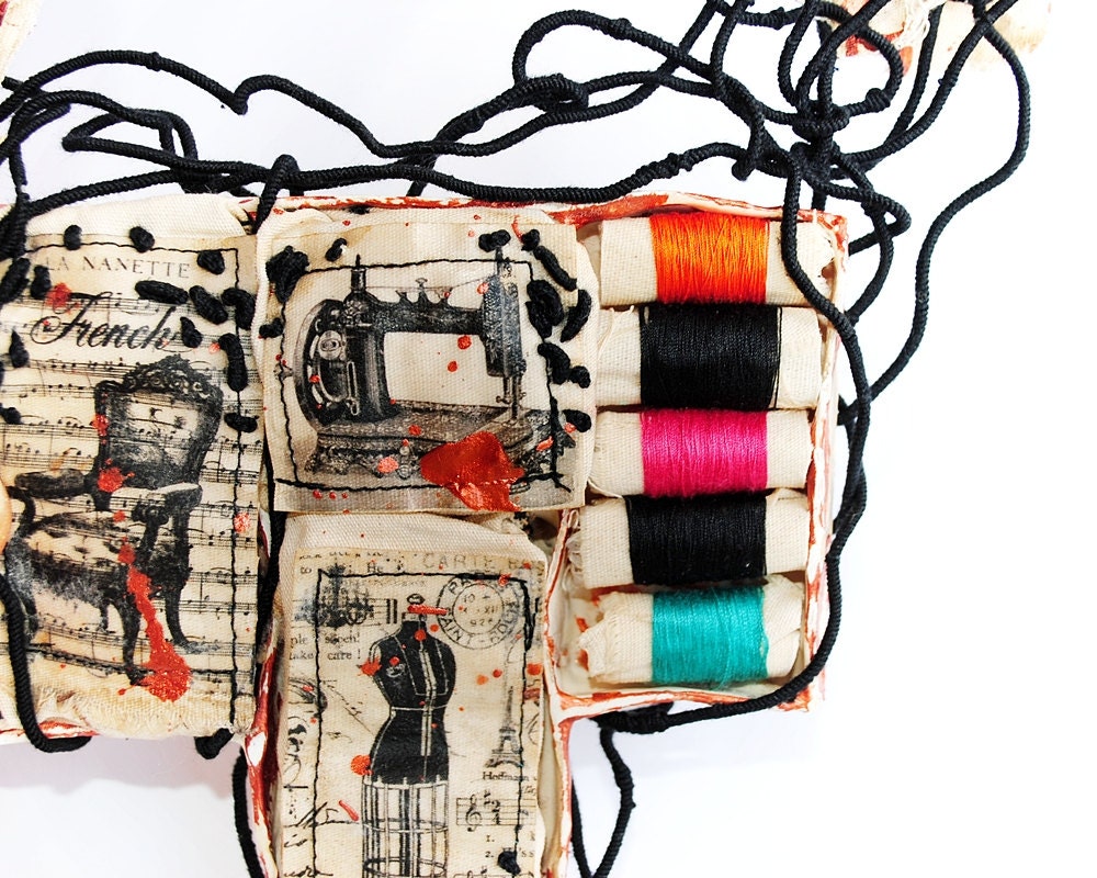the dressmaker from Paris - statement large mixed media, contemporary fiber art - BohemianSinShop