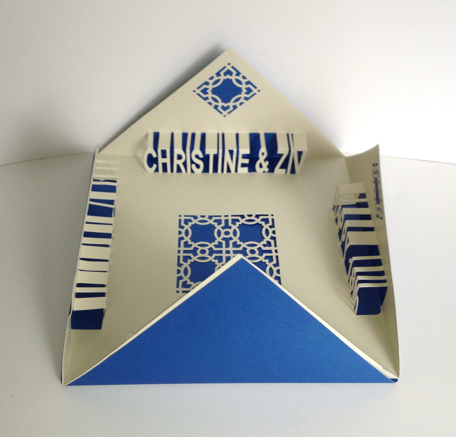 HAPPY 18th ANNIVERSARY 3D Pop Up Greeting Card In Metallic Blue & Off White Folds in all Four Corners Handmade CUSToM ORDeR Home DÃ©cor OOAK - BoldFolds