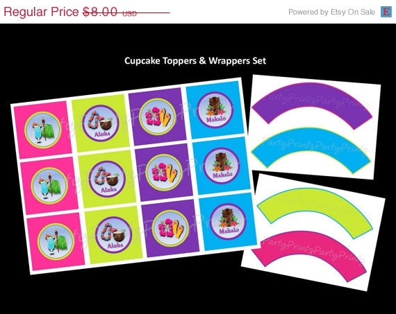 SALE Printable - Hawaiian Luau - Cupcake Toppers & Cupcake Wrappers Set Il_570xn