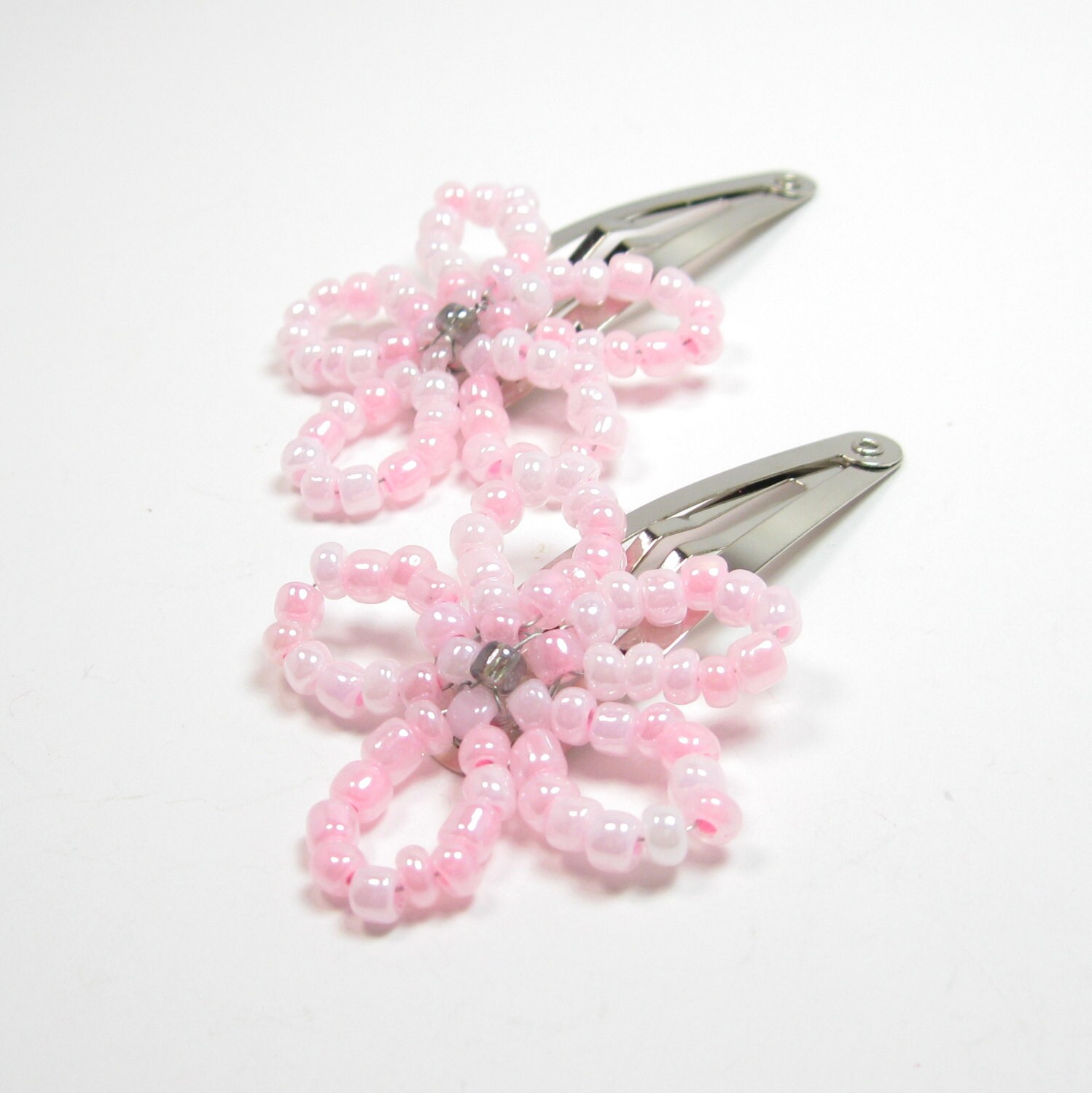 Pink Beaded Hair Clips Flower Barrettes Kids Hair by BeadsByDawn
