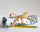 Pencil Roll, Brush Roll, Crochet Hook Roll, Pen Case, Navy, White, and Mustard, Albert Hadley Fabric, Option to Include 12 Pencils - LilaKids