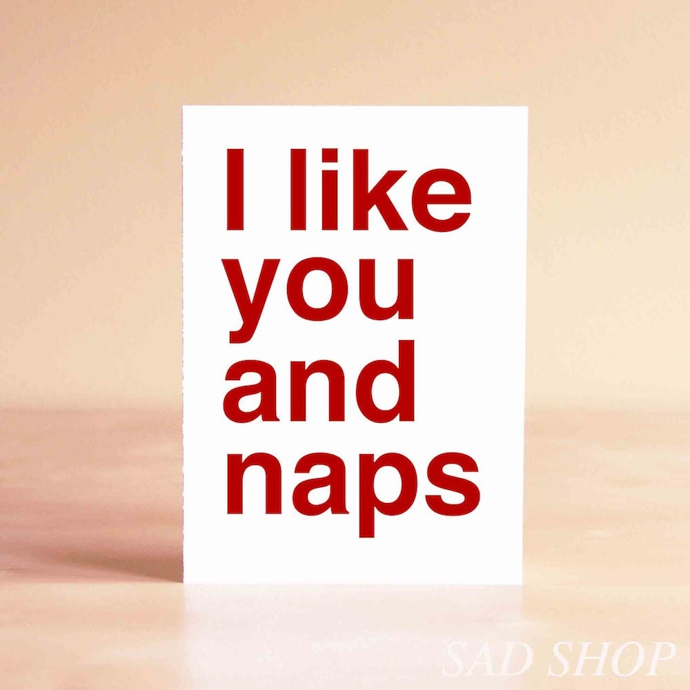 Funny Valentine Card - Birthday Card - I like you and naps - sadshop