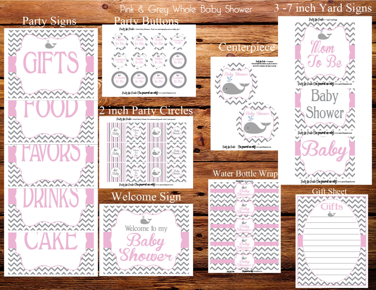 INSTANT DOWNLOAD Printable Pink & Grey Whale Baby Shower Package...by Party Like Paula Il_570xn