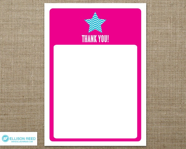 Star Birthday thank you note - Cheveron invitation - Star Printable - Pink Birthday printable - Girl Birthday party Il_570xn
