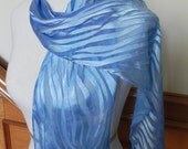Sky Blue Devore Satin Scarf Hand Dyed, Long Silk Scarf, Ready to Ship - RosyDaysScarves