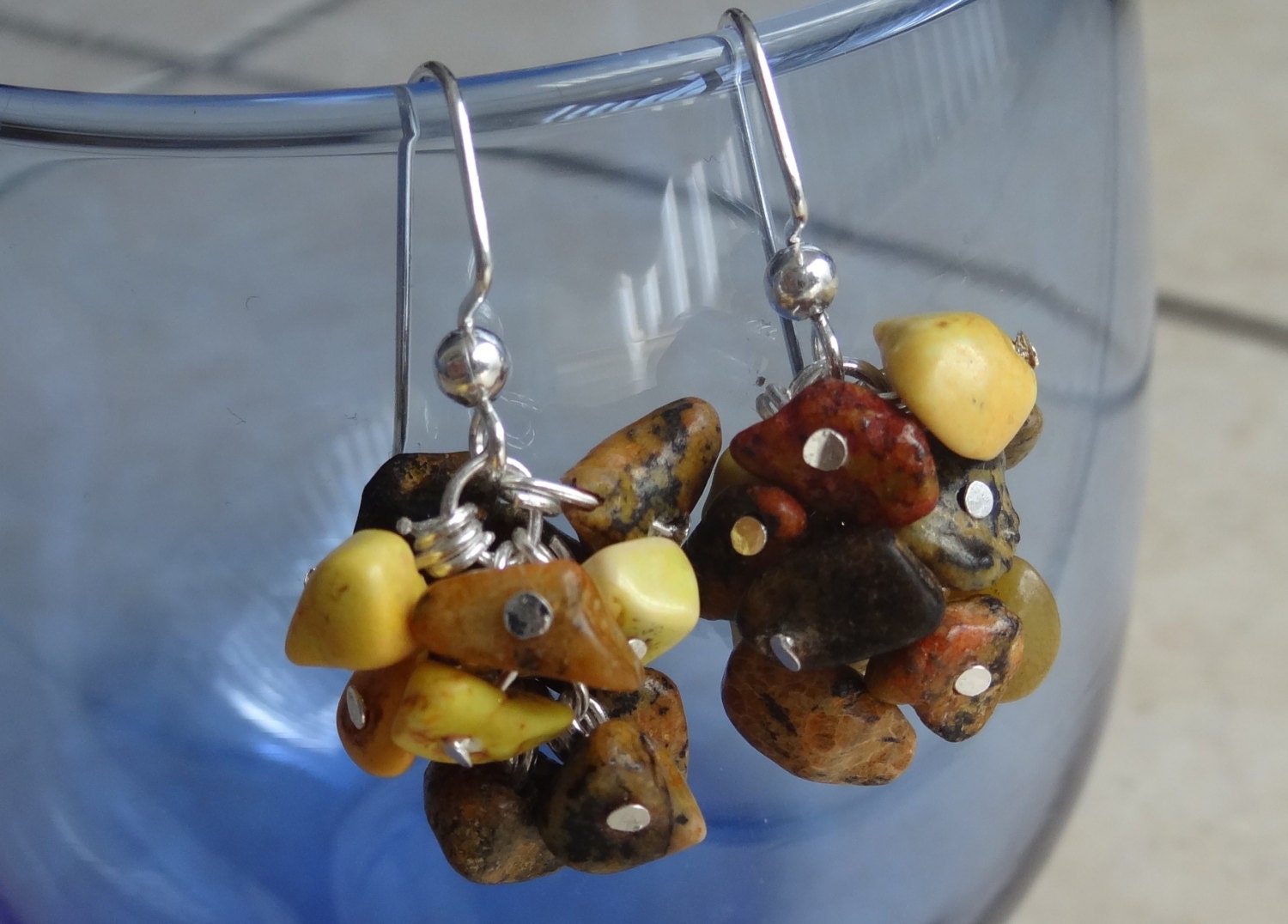 Yellow Dyed Howlite Bead Chip Cluster Earrings - Madischarms
