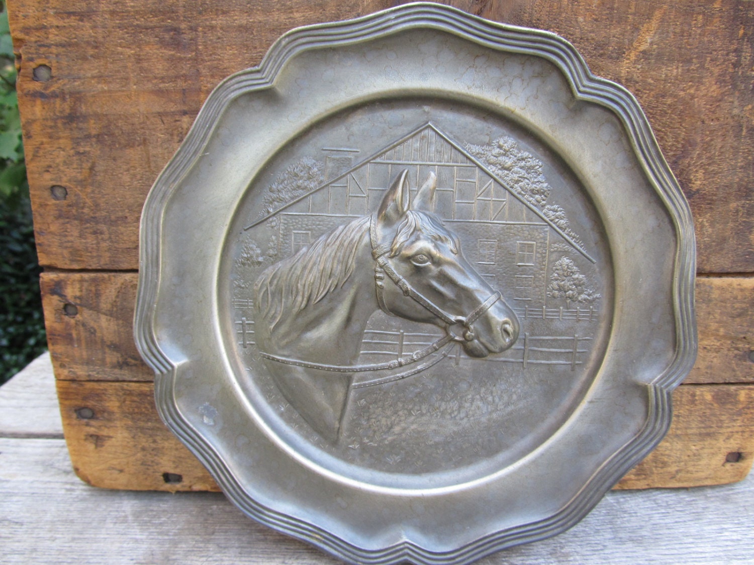 Vintage Rein Zinn Pewter Horse Plate Equestrian by VintageTrixie