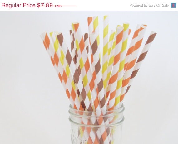 ON SALE 50 Fall Orange, Brown & Yellow Paper Straw Mix - Thanksgriving Party Supply - ships less than 24 hours Il_570xn