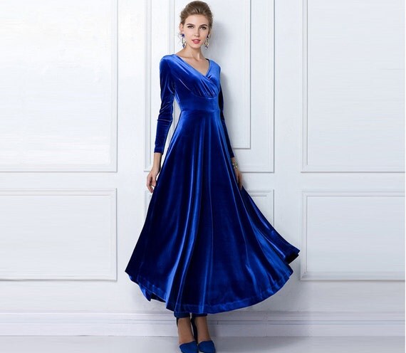 Royal Blue Velvet Dress Long Party Formal Evening Maxi by LYDRESS